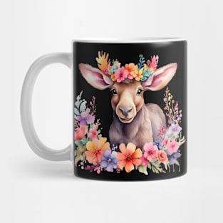 A moose decorated with beautiful watercolor flowers Mug